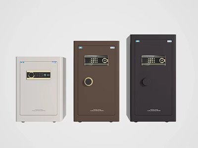 Three Different Colored Safes With Electronic Locks For Home Security Storage 3d model