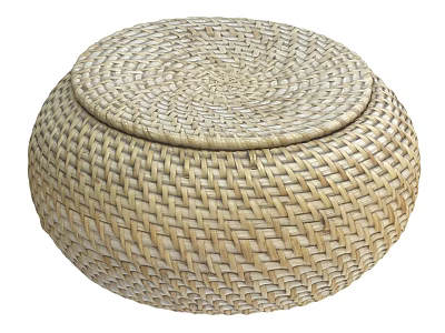 Round Woven Storage Basket With Lid And Natural Fiber Texture 3d model
