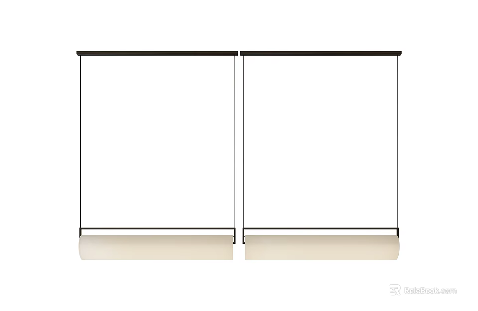 Modern Minimalist Two Linear Pendant Lights With Black Frame And White Shade Design 3d model 