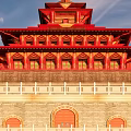Ancient Architecture Red Multi Tiered Tower With Traditional Eaves Wooden Brackets And White Railings