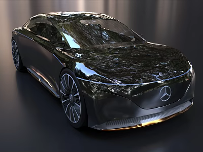 Mercedes Futuristic Black Concept Car With Sleek Body And Gold Accents 3d model