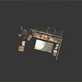 Vintage Workspace Interior With Wooden Desk Green Cabinet Crates Map And Rug