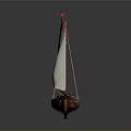 Traditional Wooden Sailing Boat With White Sails Red Mast And Small Red Flag