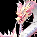 3D Dragon Model With Pink White Body And Silver Flame Like Design On Black Background