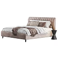 Elegant Modern Beige Bed With Brown Pillows Blanket And Side Table 3d model