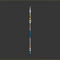 Game Character Intricate Spear Weapon With White Gold Blue Decorative Details