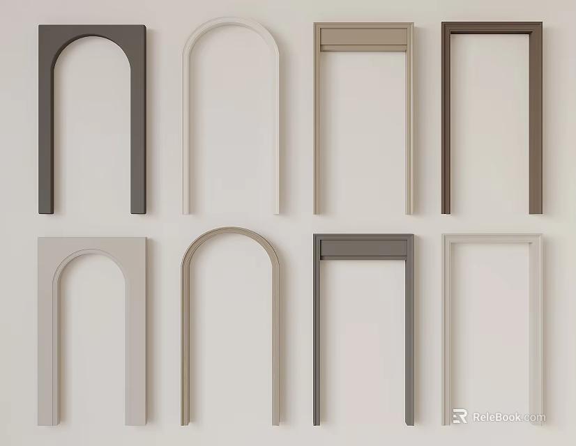 Collection Of Arch And Rectangular Door Frames In Various Neutral Colors 3d model 