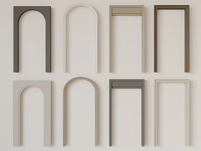 Collection Of Arch And Rectangular Door Frames In Various Neutral Colors 3d model