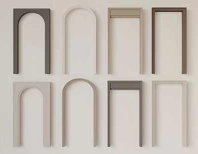 Collection Of Arch And Rectangular Door Frames In Various Neutral Colors 3d model