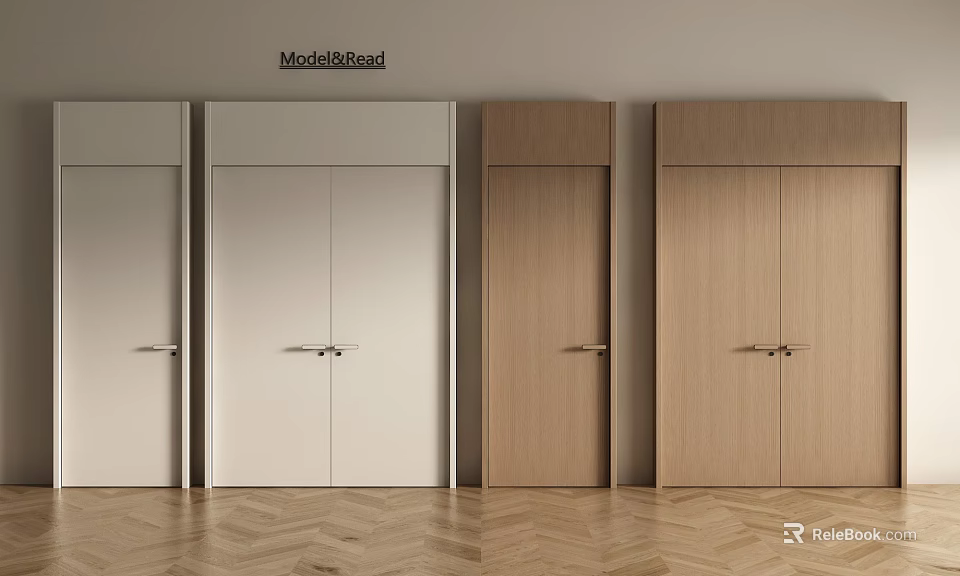 Modern Entrance Doors With White And Natural Wood Finishes For Home Interior 3d model 