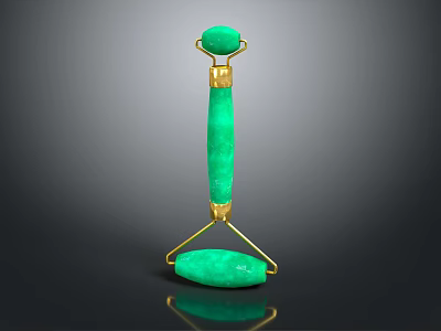 Green Jade Double Roller Medical Device with Gold Accents for Facial Skincare 3d model