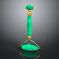 Green Jade Double Roller Medical Device with Gold Accents for Facial Skincare