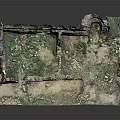 Cartoon Scene of Ruined Castle with Broken Walls Windows Green Plants and Moss