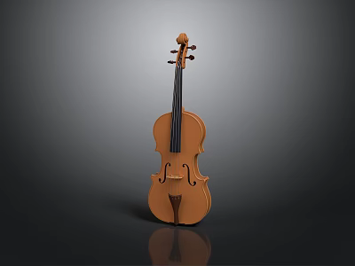 Polished Wooden Violin With Curved Body And Fine Strings On Dark Background 3d model