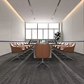 Modern Public Office Space With Workstations Ergonomic Chairs Large Windows Exposed Ceiling And Gray Carpet 3d model