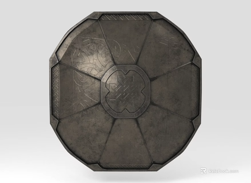 Vintage Octagonal Metal Decorative Plaque With Engraved Patterns And Central Emblem 3d model 