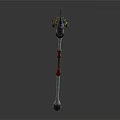 Ornate Decorative Spear With Long Shaft Red Accents And Metal Blade