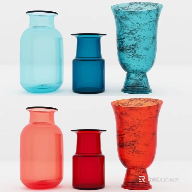 Colorful Ceramic Vessels With Varied Shapes And Vibrant Blue Red Orange Tones 3d model 