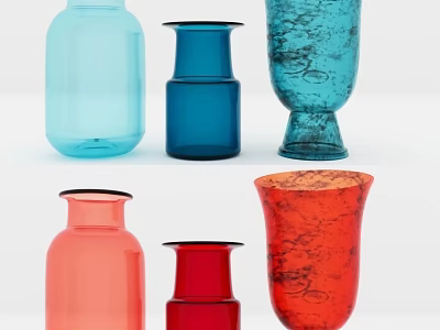 Colorful Ceramic Vessels With Varied Shapes And Vibrant Blue Red Orange Tones 3d model