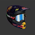 Red Bull Motocross Helmet Featuring 99 Number Sky Logo And Blue Visor Design