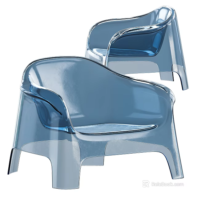 Elegant Transparent Blue Acrylic Leisure Chair With Curved Armrest And Modern Design 3d model 