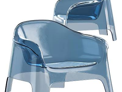 Elegant Transparent Blue Acrylic Leisure Chair With Curved Armrest And Modern Design 3d model