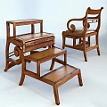 Classic Wooden Leisure Chair With Curved Armrests And Matching Leather Footstool