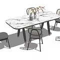 Elegant Modern Dining Table Set With Marble Top And Designer Chairs Decorative Vase 3d model