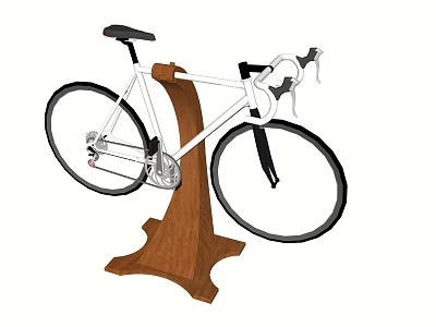 White Road Bicycle With Black Wheels On Wooden Display Stand 3d model