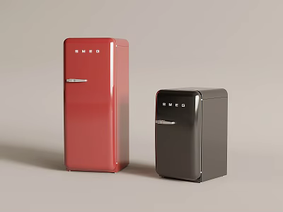 Smeg Red And Black Vintage Style Refrigerators In Classic Design 3d model