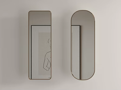 Modern Rectangular and Oval Wall Mounted Mirrors in Home Interior Design 3d model