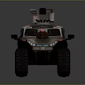 Armored Military Vehicle With Large Off Road Tires And Roof Mounted Equipment