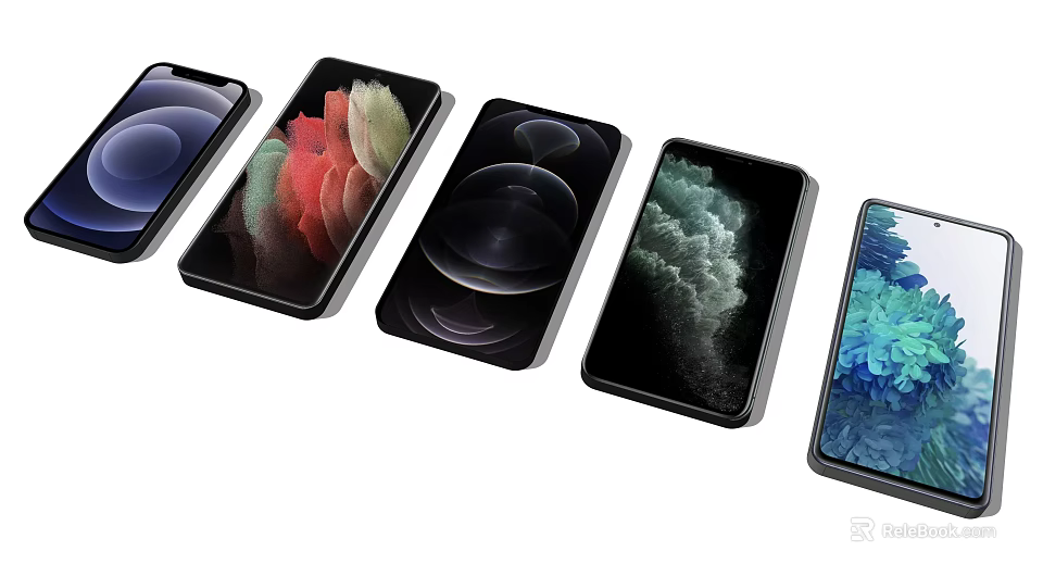 Latest Modern Smartphones Collection With Various Screen Displays And Wallpapers 3d model 