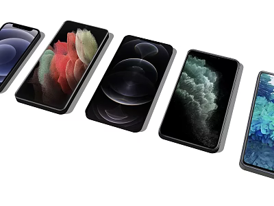 Latest Modern Smartphones Collection With Various Screen Displays And Wallpapers 3d model