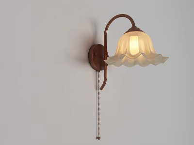 Illuminated Wall Lamp With Brass Arm And White Petal Shaped Lampshade 3d model