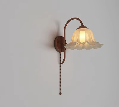 Illuminated Wall Lamp With Brass Arm And White Petal Shaped Lampshade 3d model