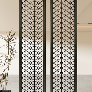 New Chinese-style Entrance Stainless Steel Metal Partition Screen Flower Lattice Carved 3d model