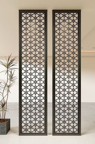 New Chinese-style Entrance Stainless Steel Metal Partition Screen Flower Lattice Carved 3d model