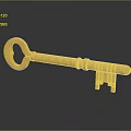Golden Antique Key With Shiny Metallic Finish On Reflective Black Surface