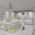 Modern Beauty Hair Salon Interior With White Counter Yellow Accents And Product Displays