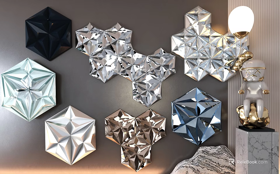 Modern Geometric Wall Decor With Metallic And Crystal Like Shapes For Home Interior Decoration 3d model 