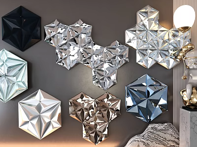 Modern Geometric Wall Decor With Metallic And Crystal Like Shapes For Home Interior Decoration 3d model
