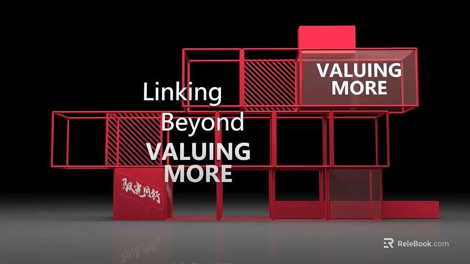 Red Geometric Frame Art Installation Featuring Linking Beyond And Valuing More Themes 3d model