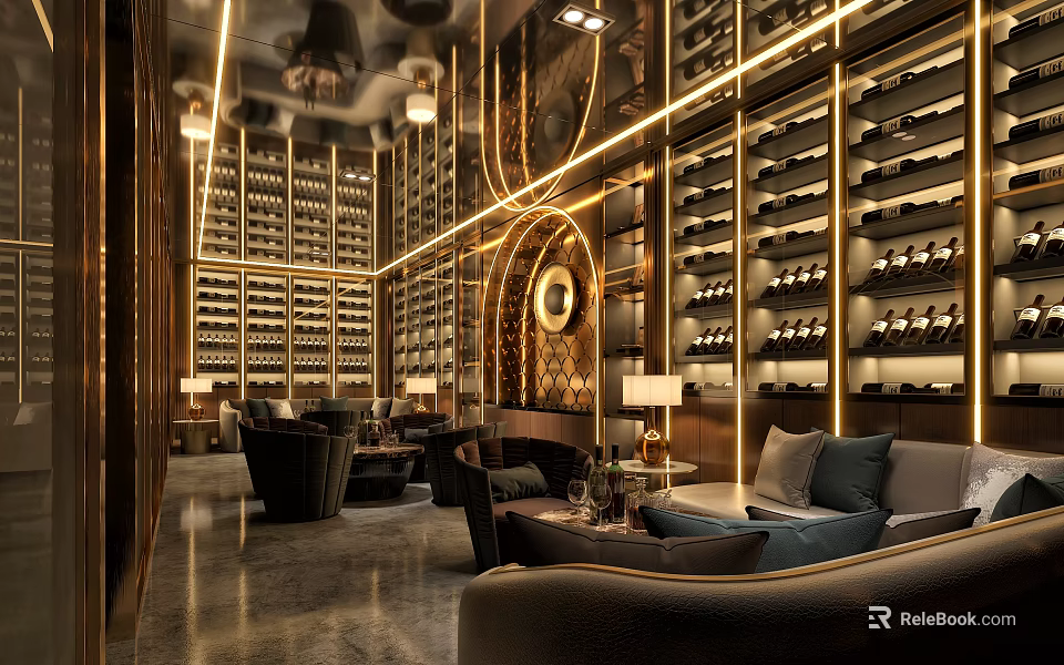 Luxurious Wine Cellar Interior With Rows Of Wine Racks Comfortable Seating And Warm Lighting 3d model 