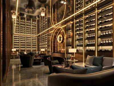 Luxurious Wine Cellar Interior With Rows Of Wine Racks Comfortable Seating And Warm Lighting 3d model