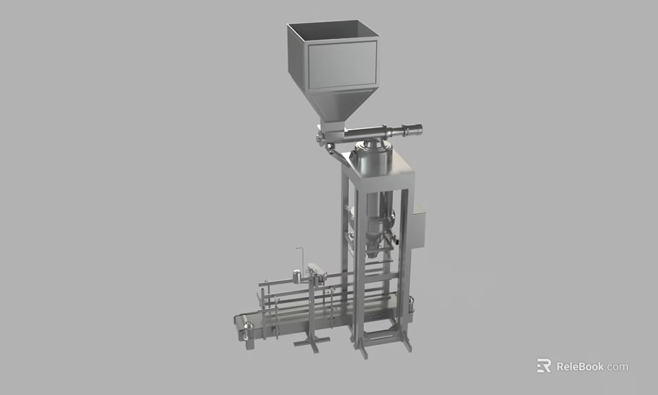 Vertical Industrial Equipment with Stainless Steel Hopper and Cylindrical Conveying Component 3d model 