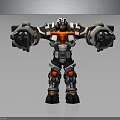 Sci Fi Robot Character Standing With Black Red Silver Mechanical Armor And Glowing Red Parts