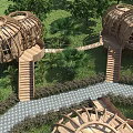 Dome Shaped Wooden House With Wooden Stairs Stone Path And Lush Greenery