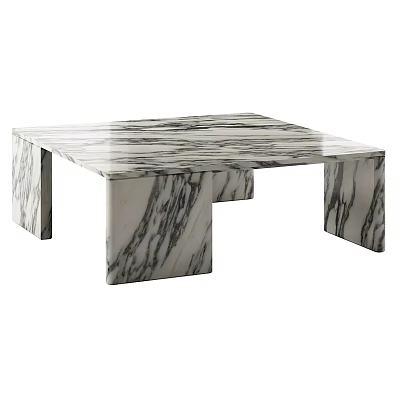 Modern Marble Coffee Table With Veined Surface And Square Block Legs 3d model
