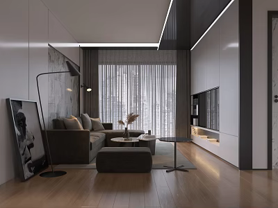 Modern Living Dining Room Interior Design With Sofa Coffee Table And Floor Lamp 3d model